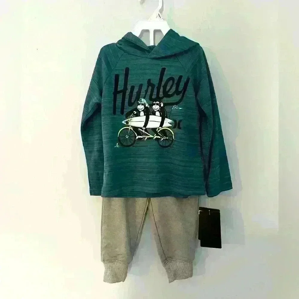 Hurley Long Sleeve Hooded Top and Jogger Pants 2-piece Outfit Set Size 2T NWT